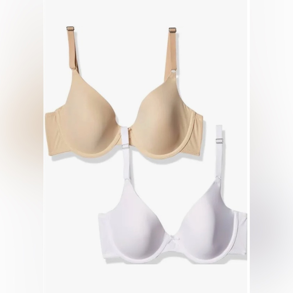 2 MAIDENFORM SELF EXPRESSIONS T-SHIRT BRAS WHITE TAN 36DD